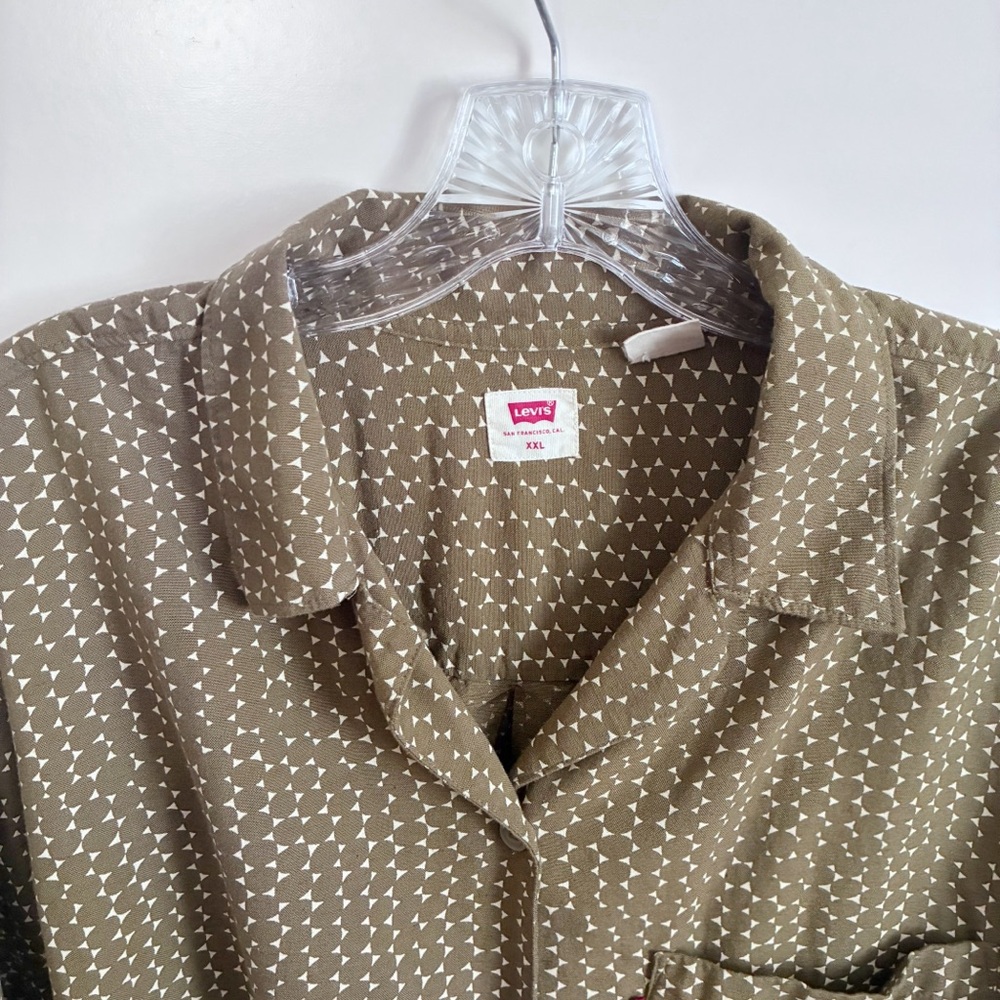 Levi’s Zandt crop top green olive white button up circles collar oversized - Picture 5 of 8
